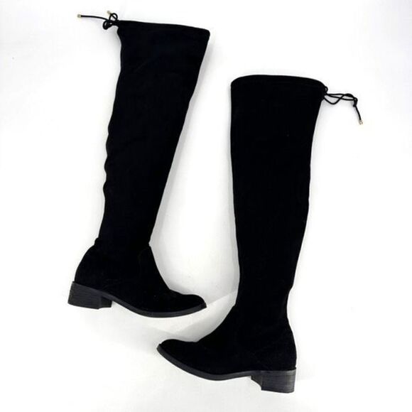 Aldo Women's Suede Flat Lace Pull On Round Toe Over The Knee Boots Black Size 8 - Picture 1 of 11